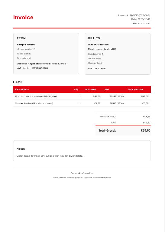 Example Kaufland invoice generated by KaufTax